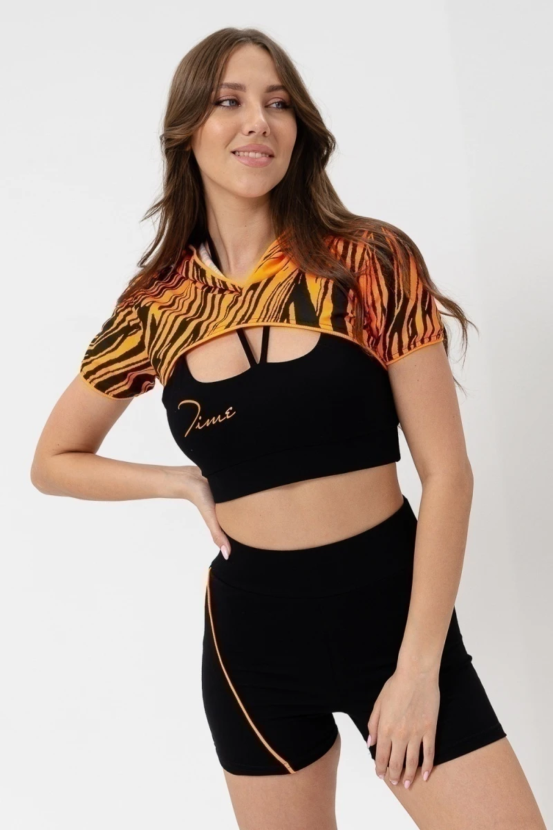 Костюм с шортами 67077 (тройка) (черный+оранжевый водросли)