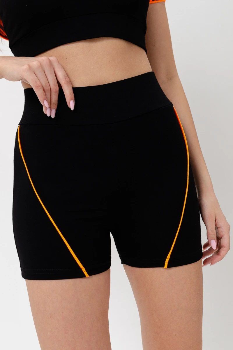 Костюм с шортами 67077 (тройка) (черный+оранжевый водросли)