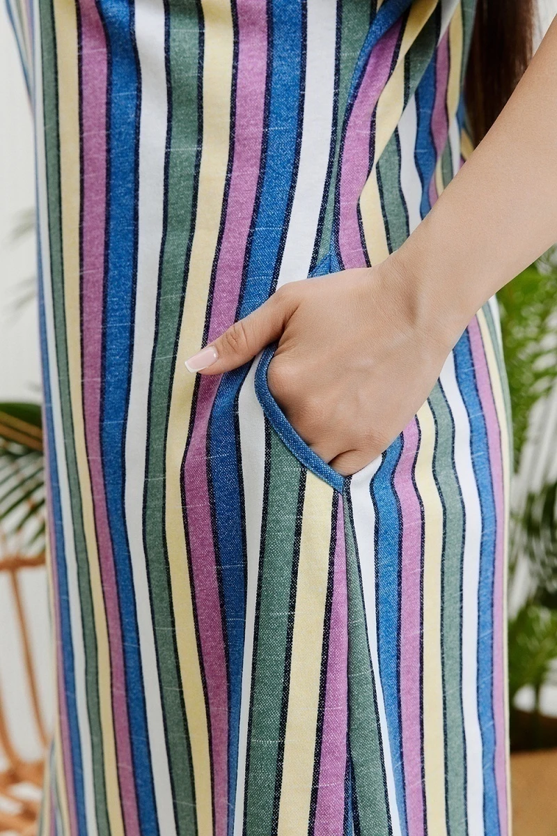 Платье 7380 (синий+цветная полоса)