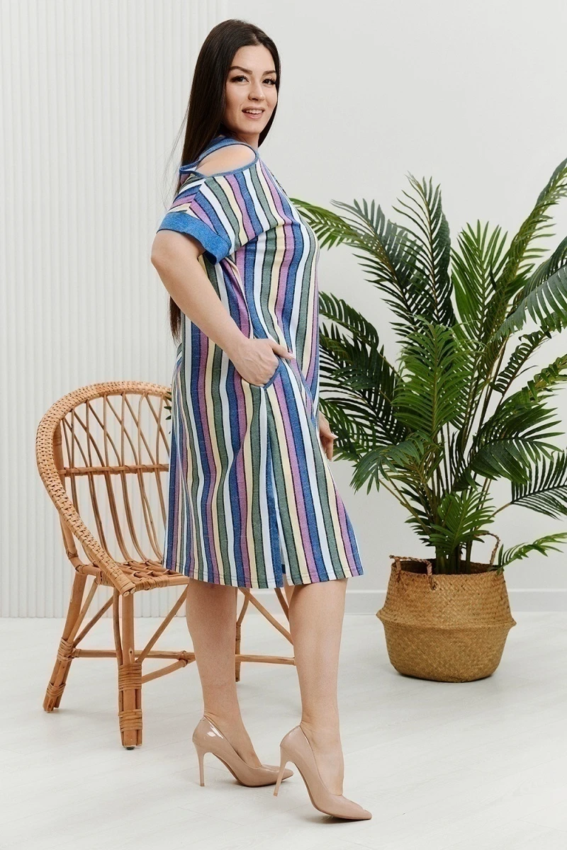 Платье 7380 (синий+цветная полоса)