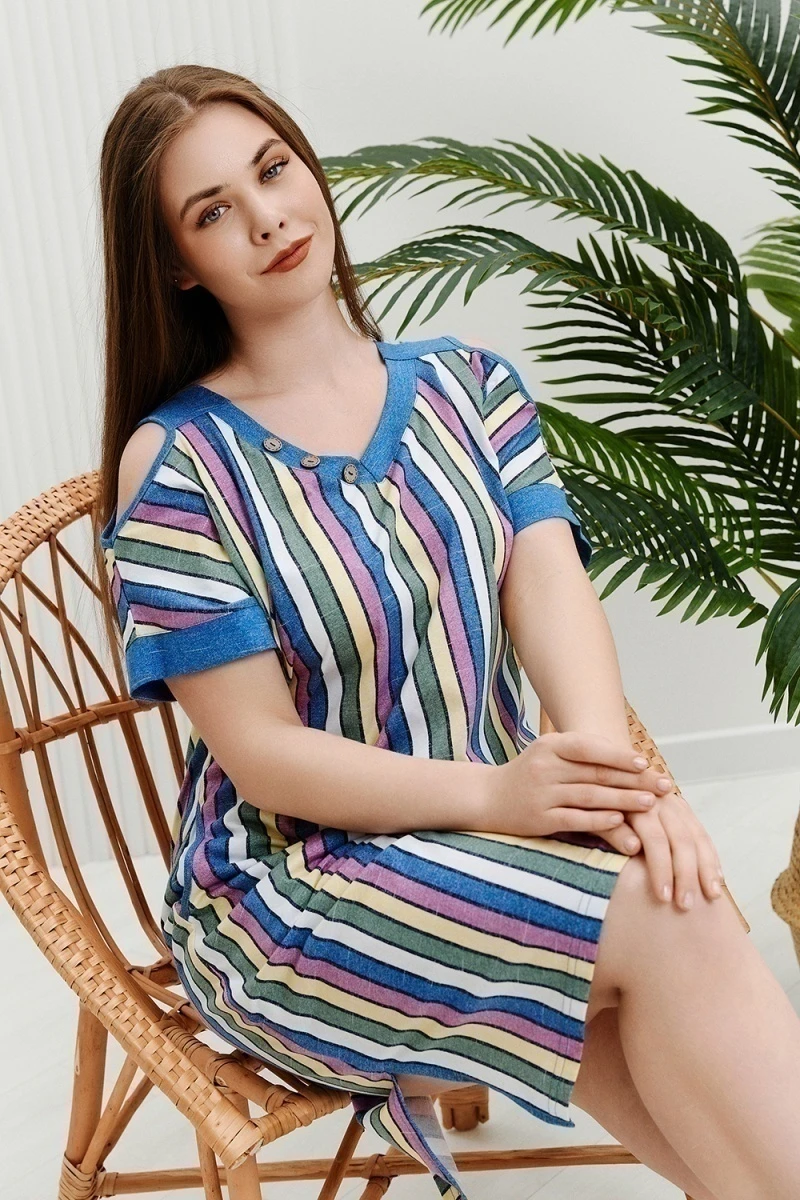 Платье 7380 (синий+цветная полоса)