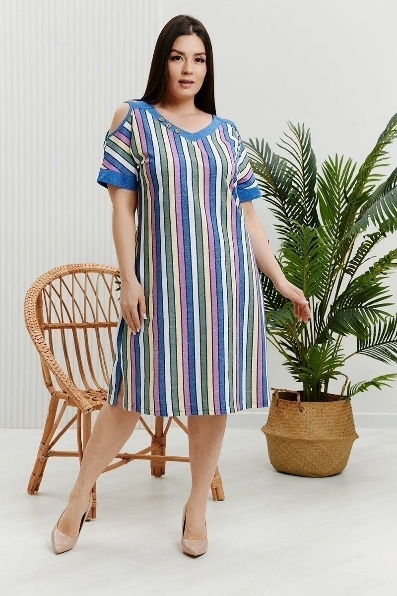 Платье 7380 (синий+цветная полоса)