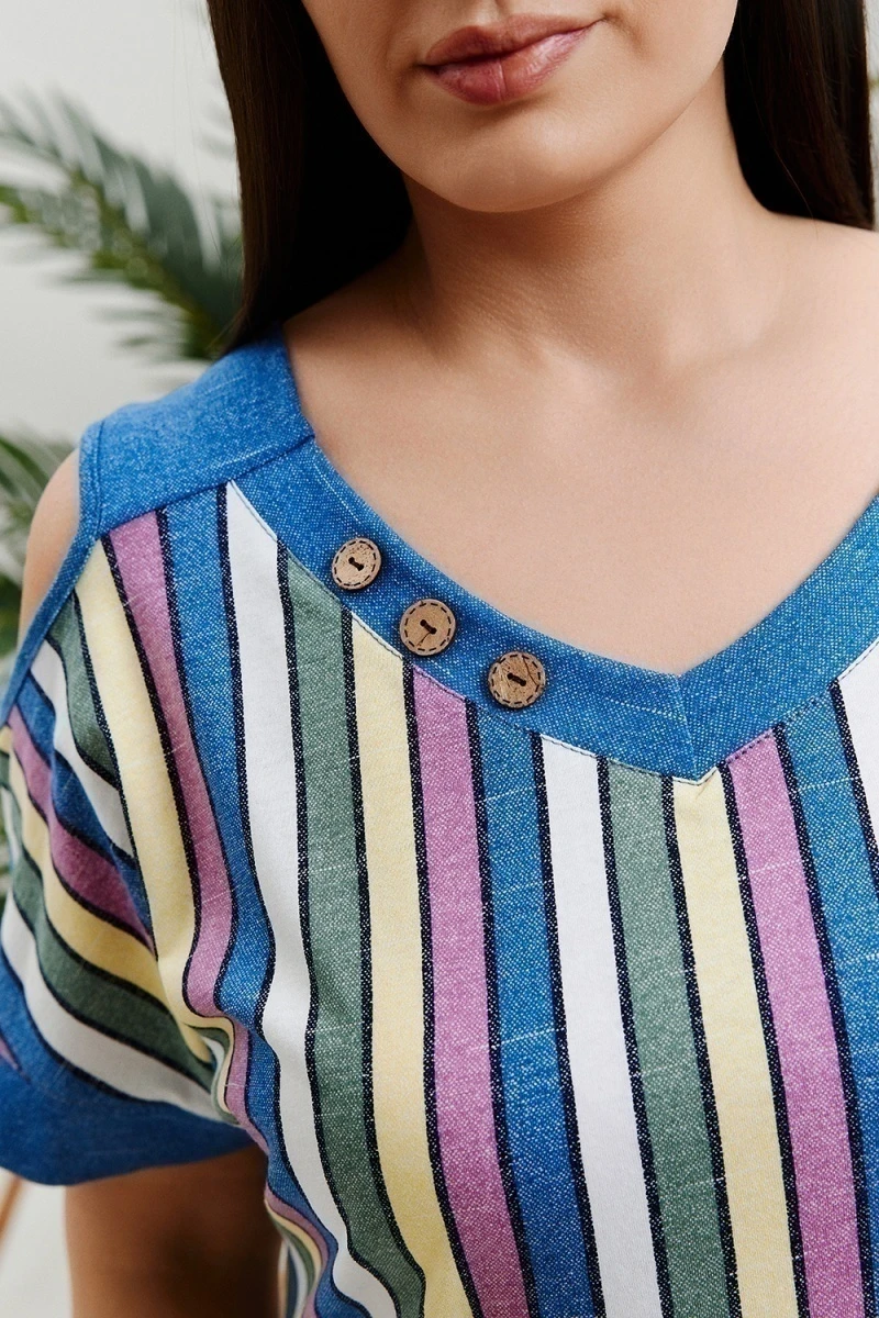 Платье 7380 (синий+цветная полоса)