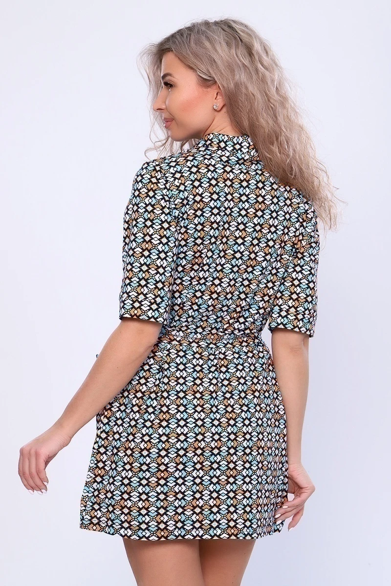 Пеньюар с шортами 20135 (синий с принтом)