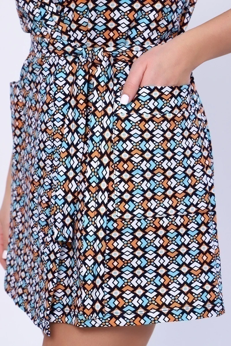 Пеньюар с шортами 20135 (синий с принтом)