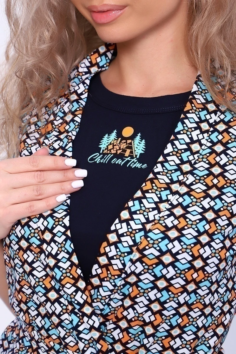 Пеньюар с шортами 20135 (синий с принтом)