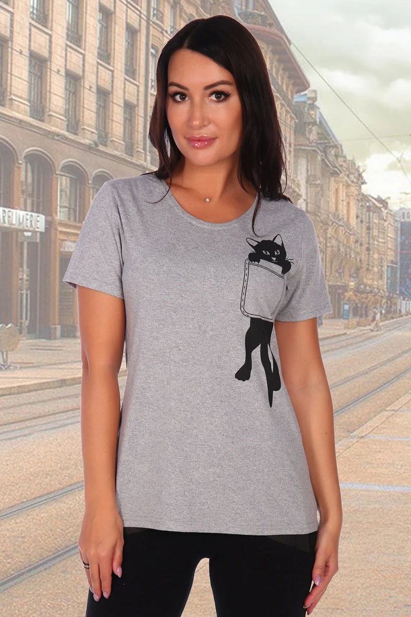 Футболка Кошка (серый меланж)