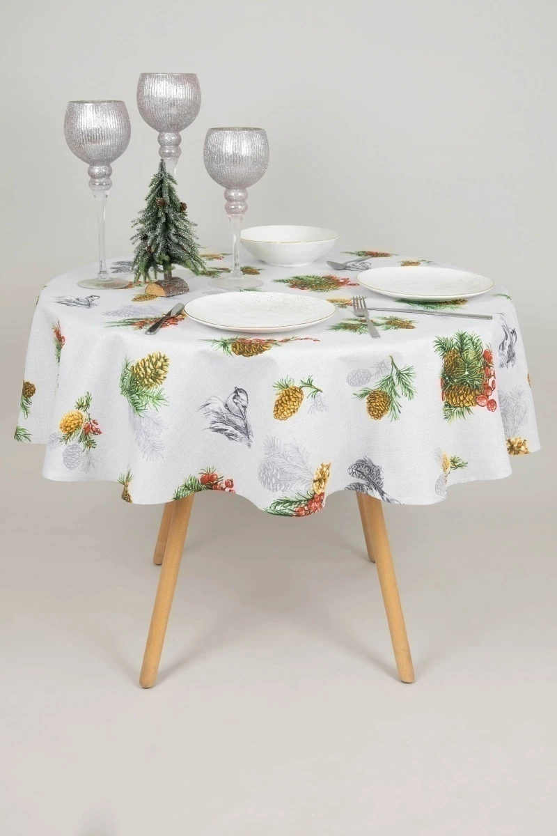 Скатерть круглая рогожка "Диз" Серебряный звон (145х145 см)