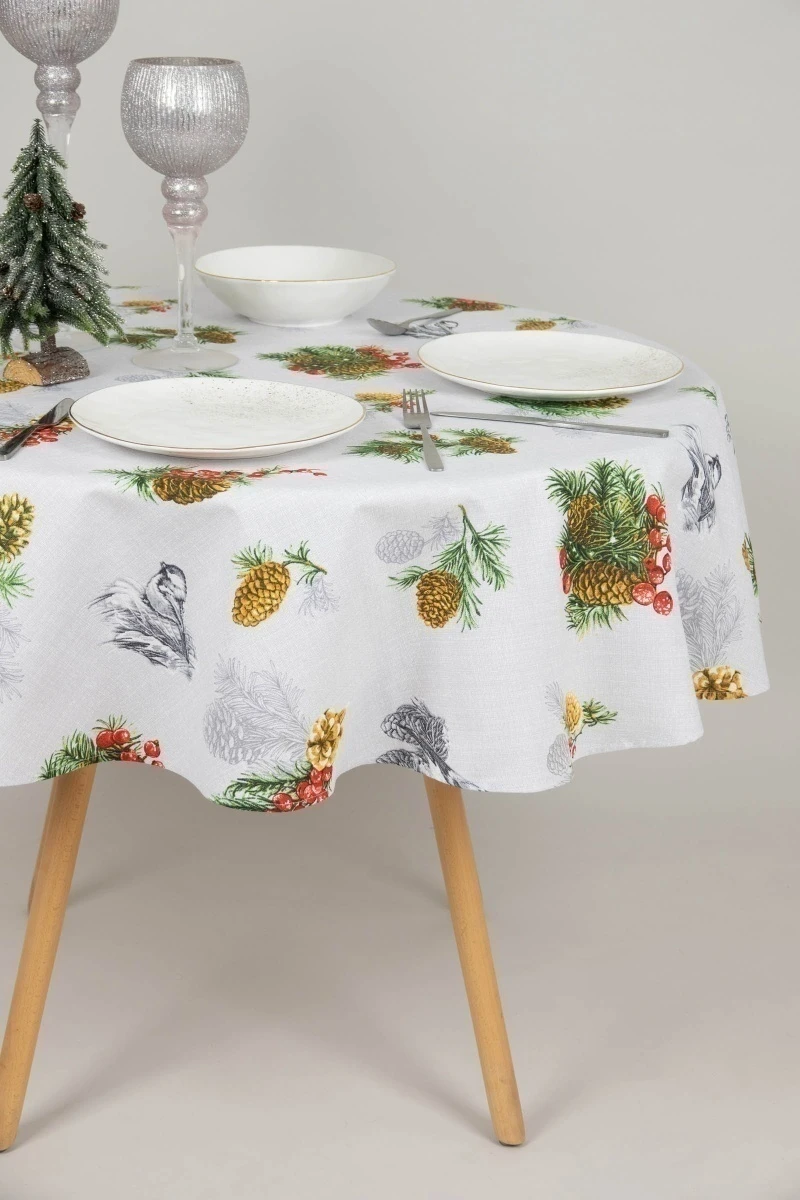 Скатерть круглая рогожка "Диз" Серебряный звон (145х145 см)