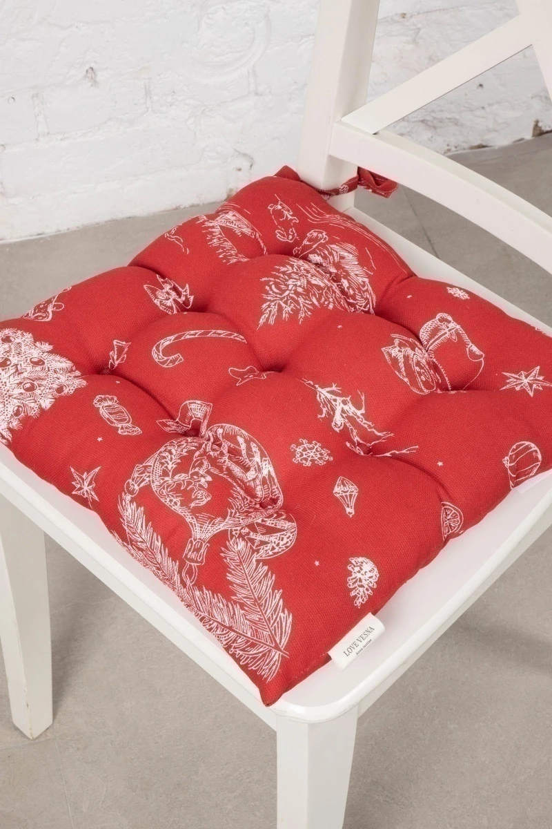 Подушка на стул из рогожки "ХБК" Новогодние традиции (М-9)