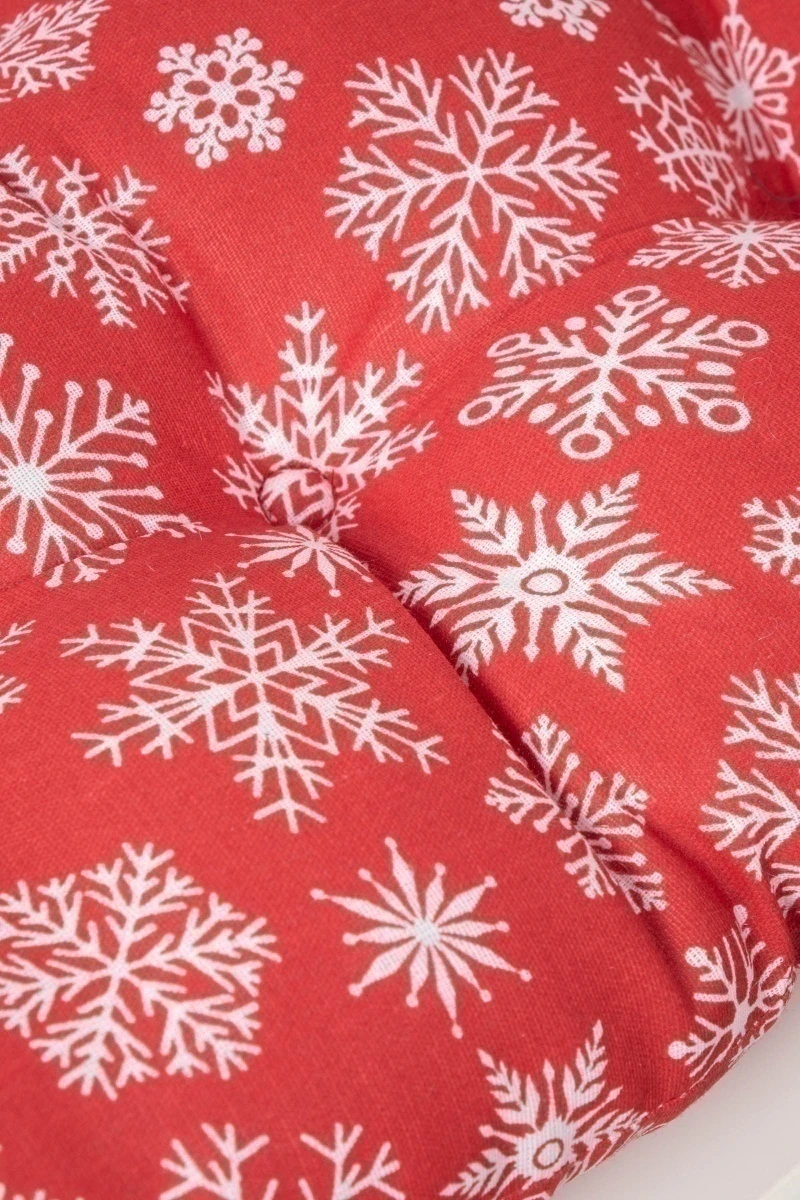 Подушка на стул хлопковая "Талка" Россыпь снежинок (красный) (М-9)