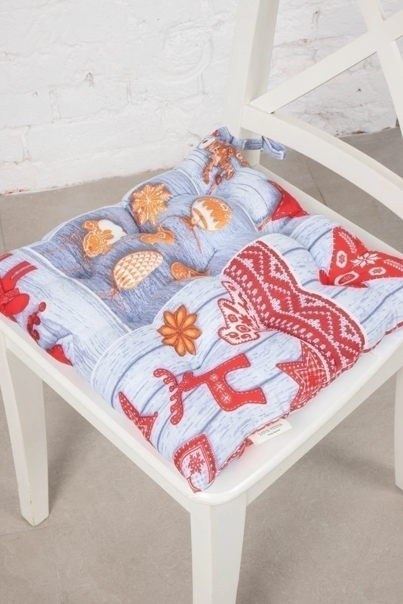 Подушка на стул из рогожки "Диз" Счастливого Рождества (М-9)