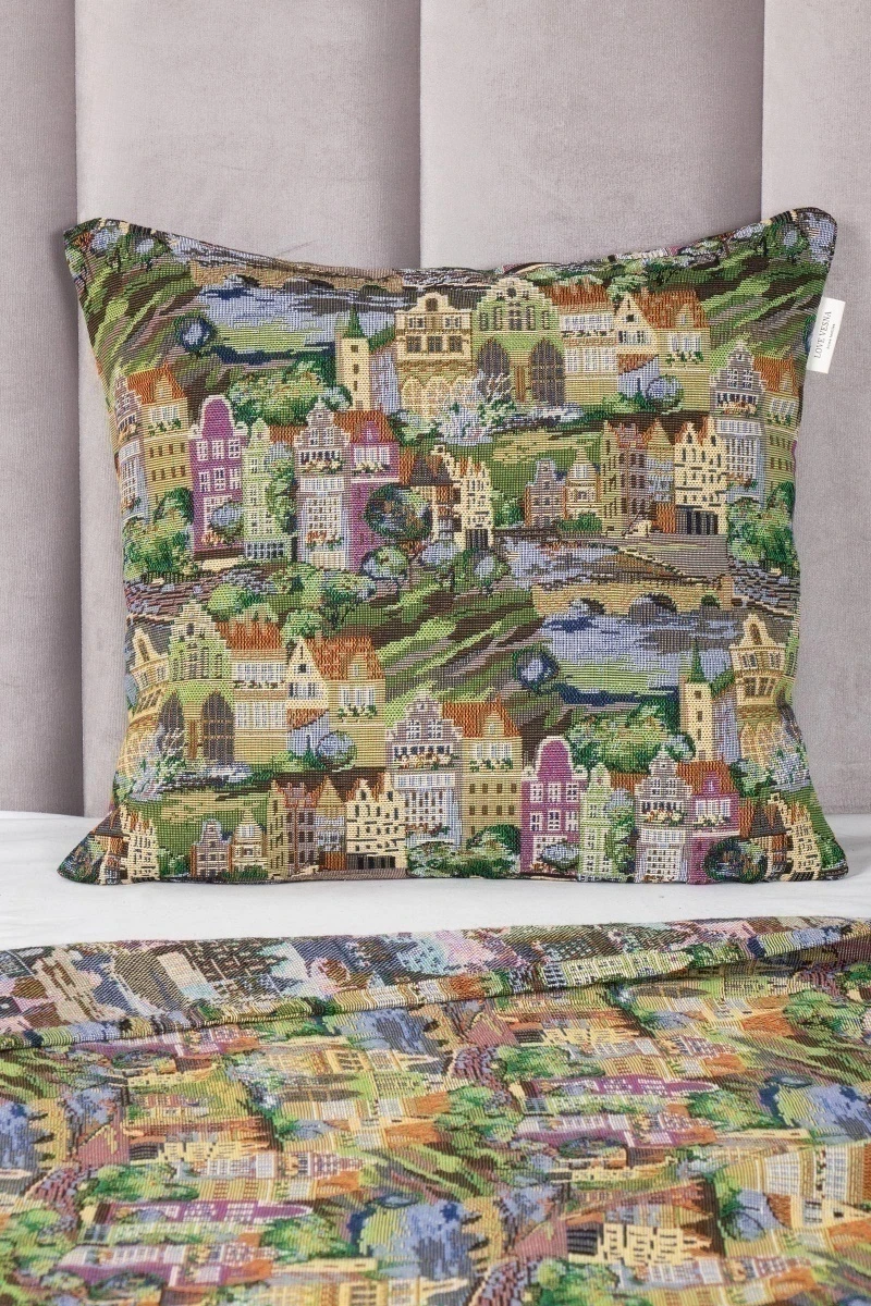 Наволочка гобелен на молнии "Домики" арт. T-164 (200 см)