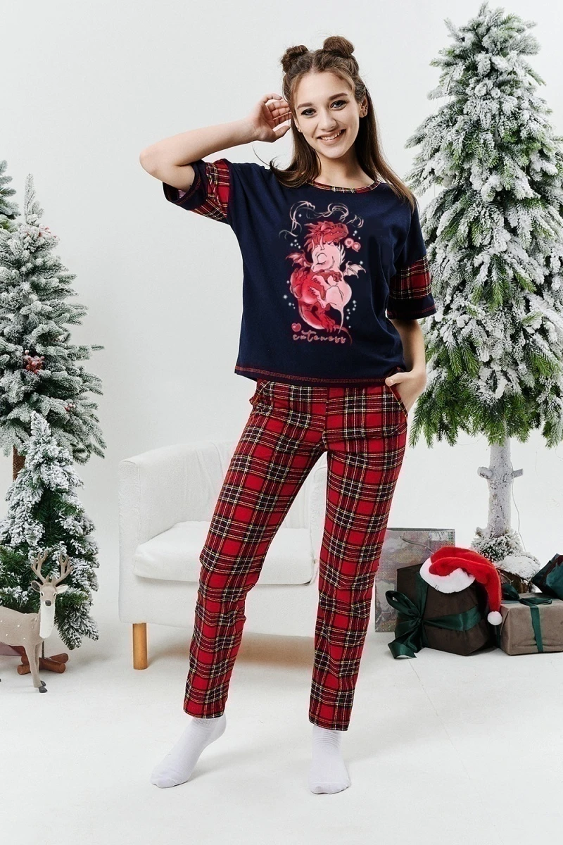 Костюм с брюками 8014 (красный+клетка)