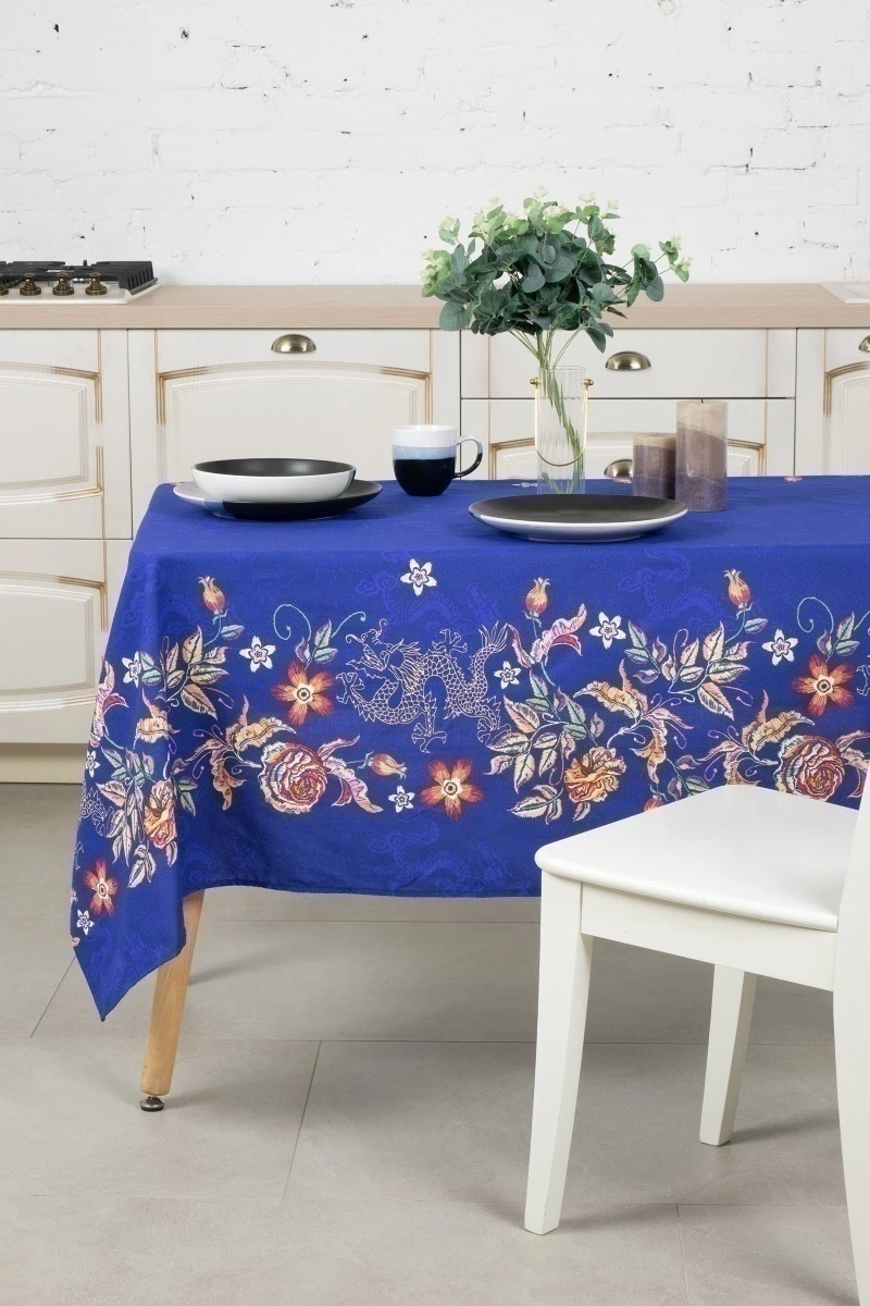 Скатерть рогожка "ТЛ" Символика Год дракона (индиго)