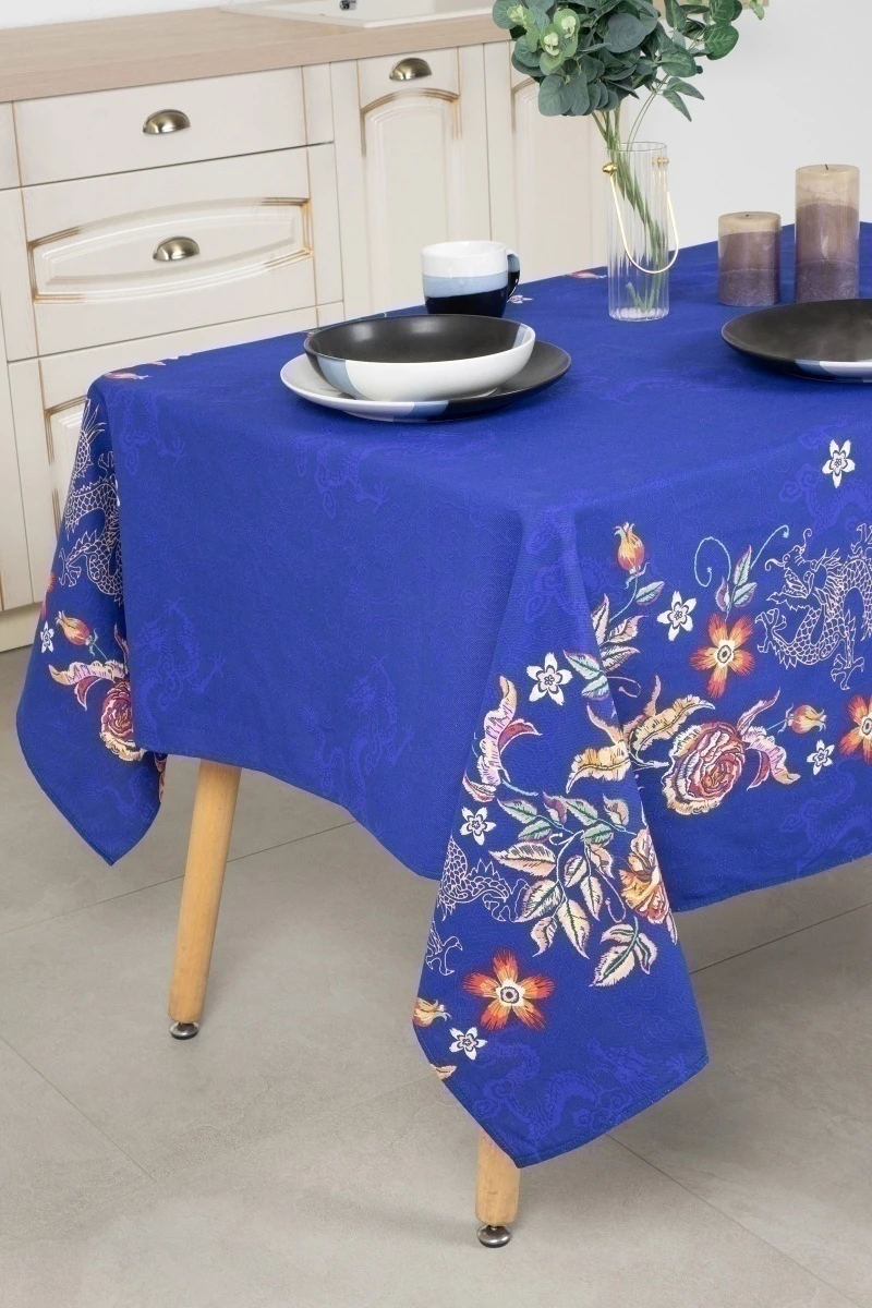 Скатерть рогожка "ТЛ" Символика Год дракона (индиго)