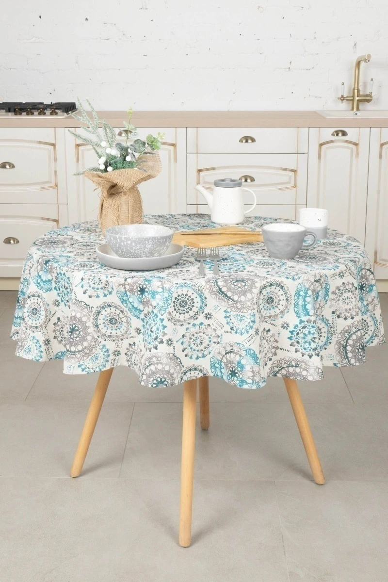 Скатерть круглая полулен "ГЯ" Мистерия (зеленый) (145х145 см)