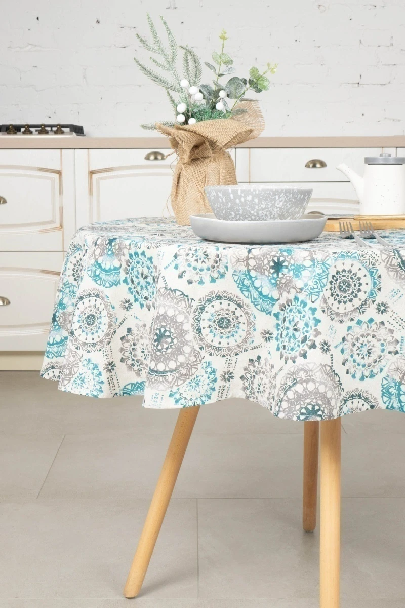 Скатерть круглая полулен "ГЯ" Мистерия (зеленый) (145х145 см)