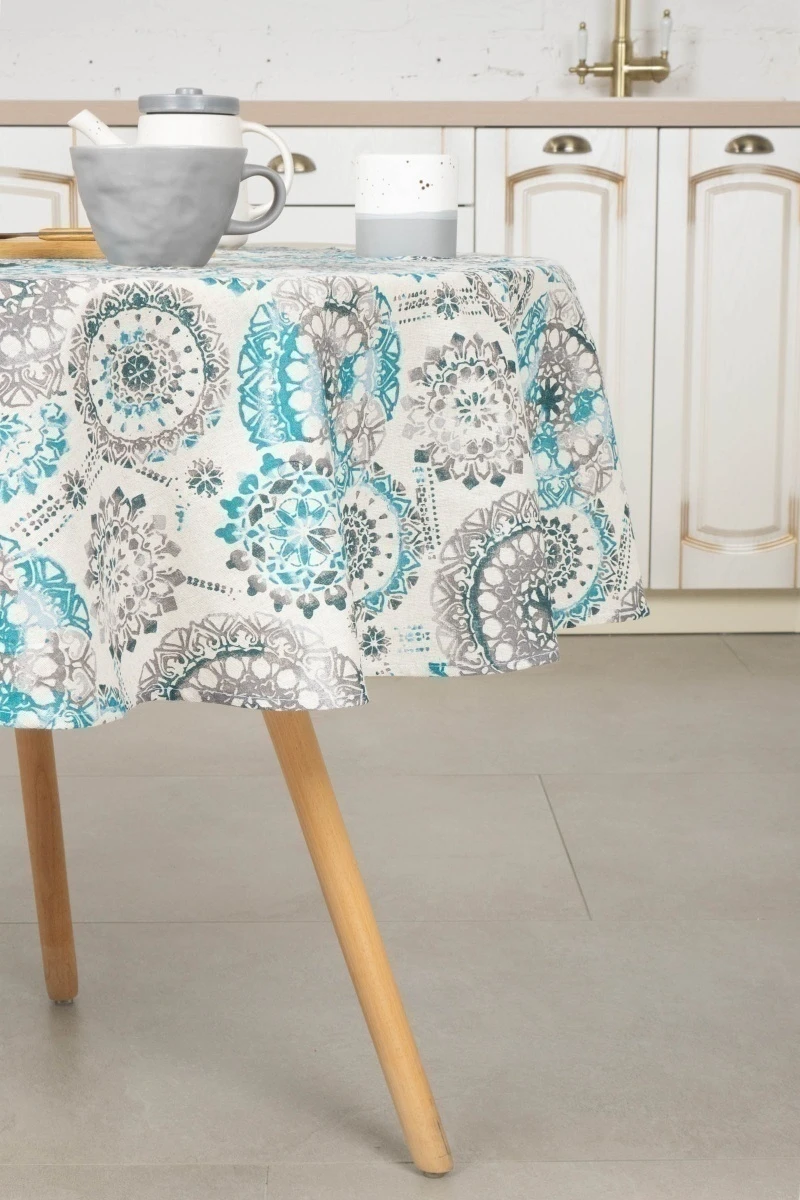 Скатерть круглая полулен "ГЯ" Мистерия (зеленый) (145х145 см)