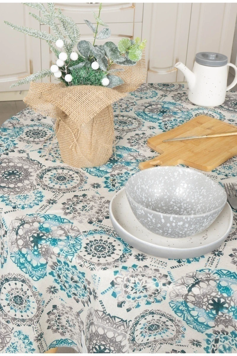 Скатерть круглая полулен "ГЯ" Мистерия (зеленый) (145х145 см)