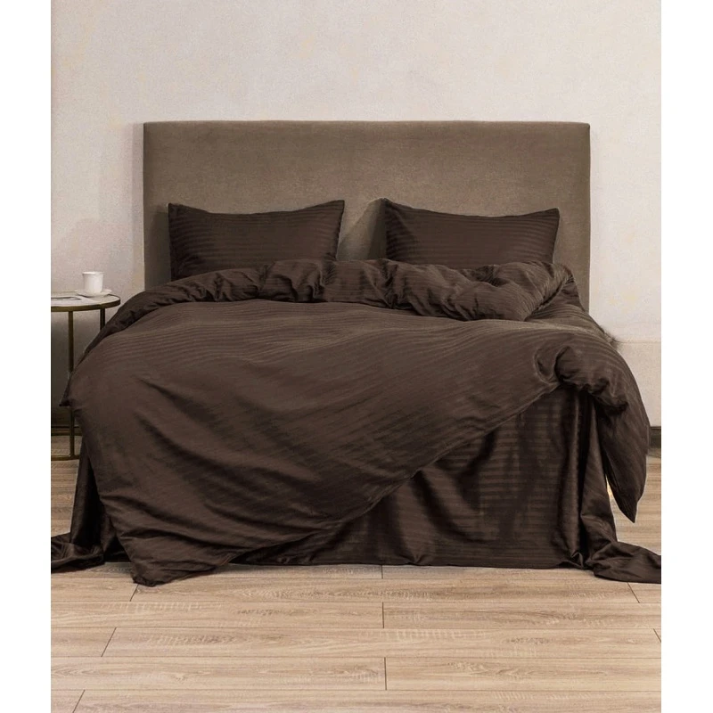 КПБ 4 страйп-сатин "ЕА" 130г/м "ЕА-Темный шоколад" р. 2.0 сп. Евро арт. 19-0915 (полоса 1*1 см) (240 см)