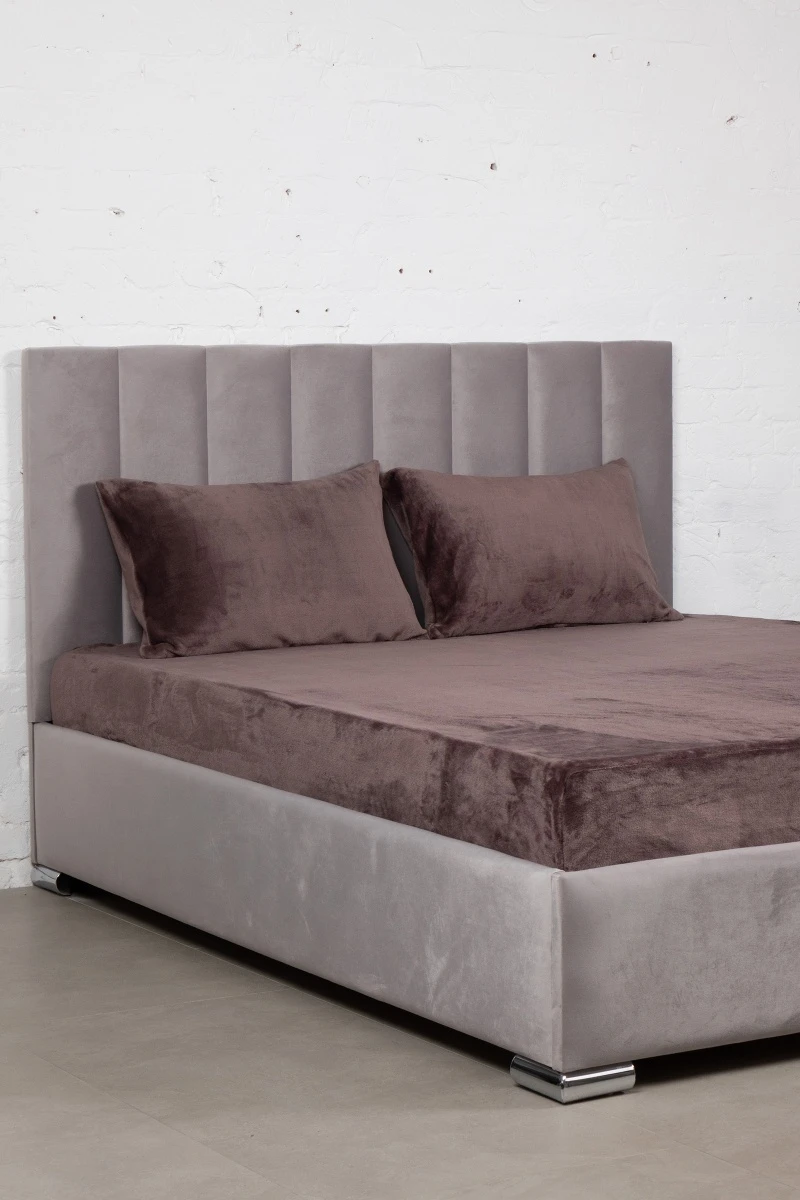 Покрывало на резинке плюш велюр с бортом арт. 004-ODN Кофе