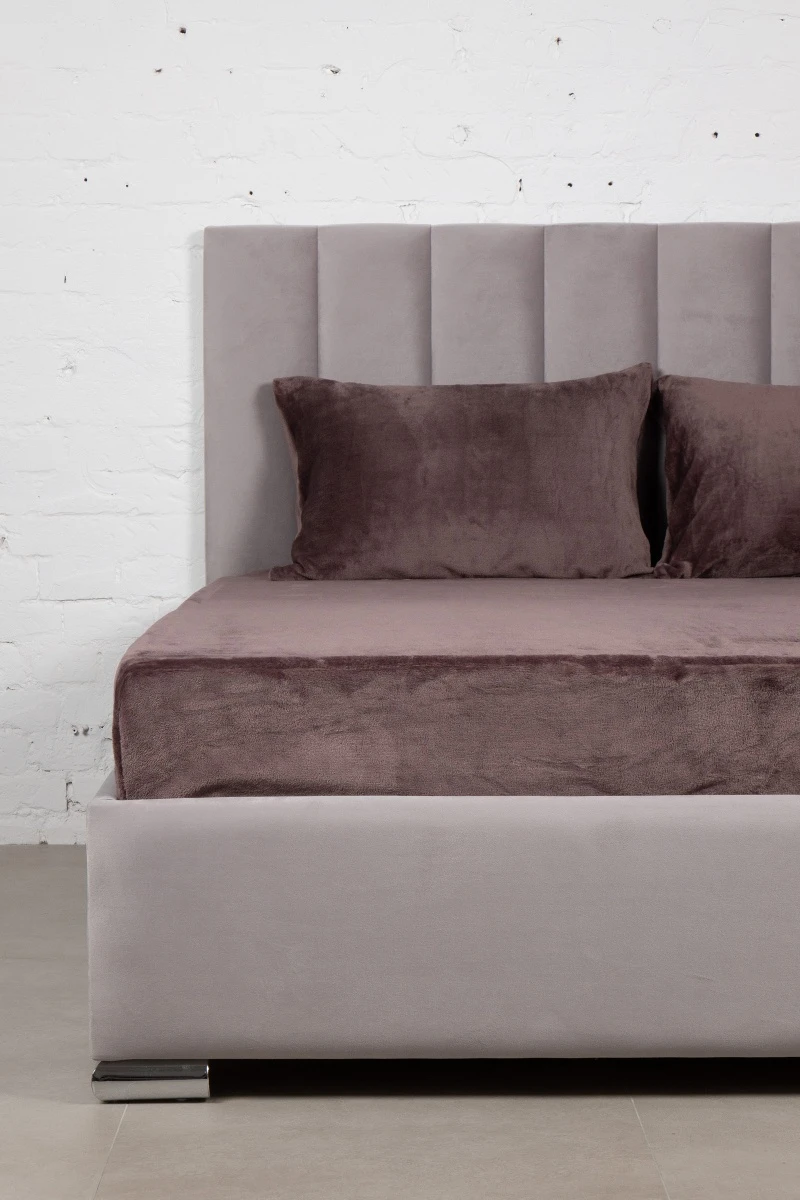 Покрывало на резинке плюш велюр с бортом арт. 004-ODN Кофе