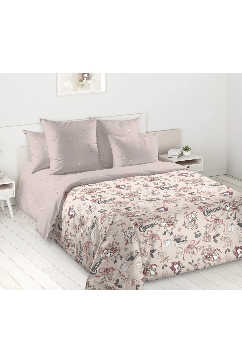 Простыня "ТД" перкаль "Новогодние игрушки 1" арт. 662921 бежевый тип 2