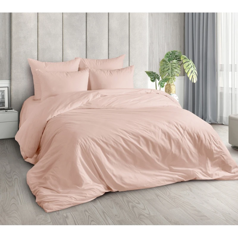 КПБ на пуговицах "МИЛАН" поплин "Персик" р. Семейный арт. 70163