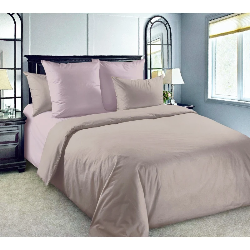 КПБ "ТД" перкаль "Теплый ветер" ком. р. 2.0 сп. Евро (карамель+пудра)