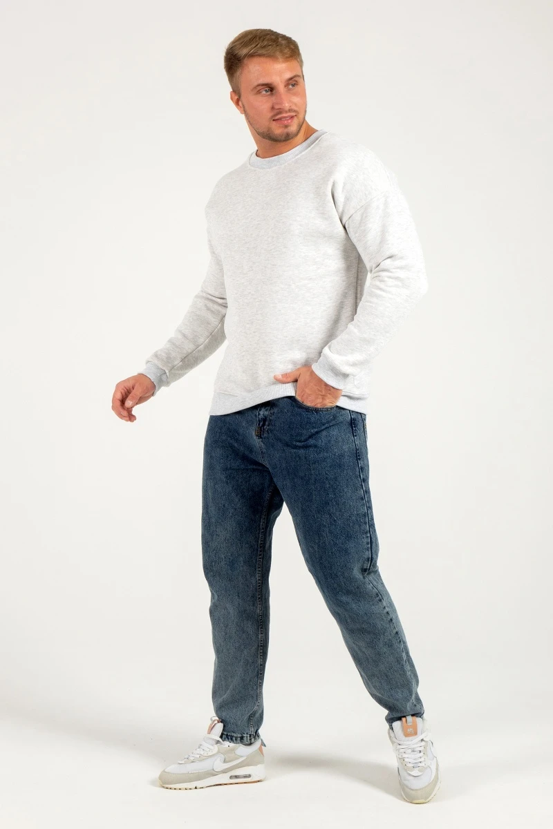 Свитшот с начесом мужской - Snow man - 897 - серый меланж