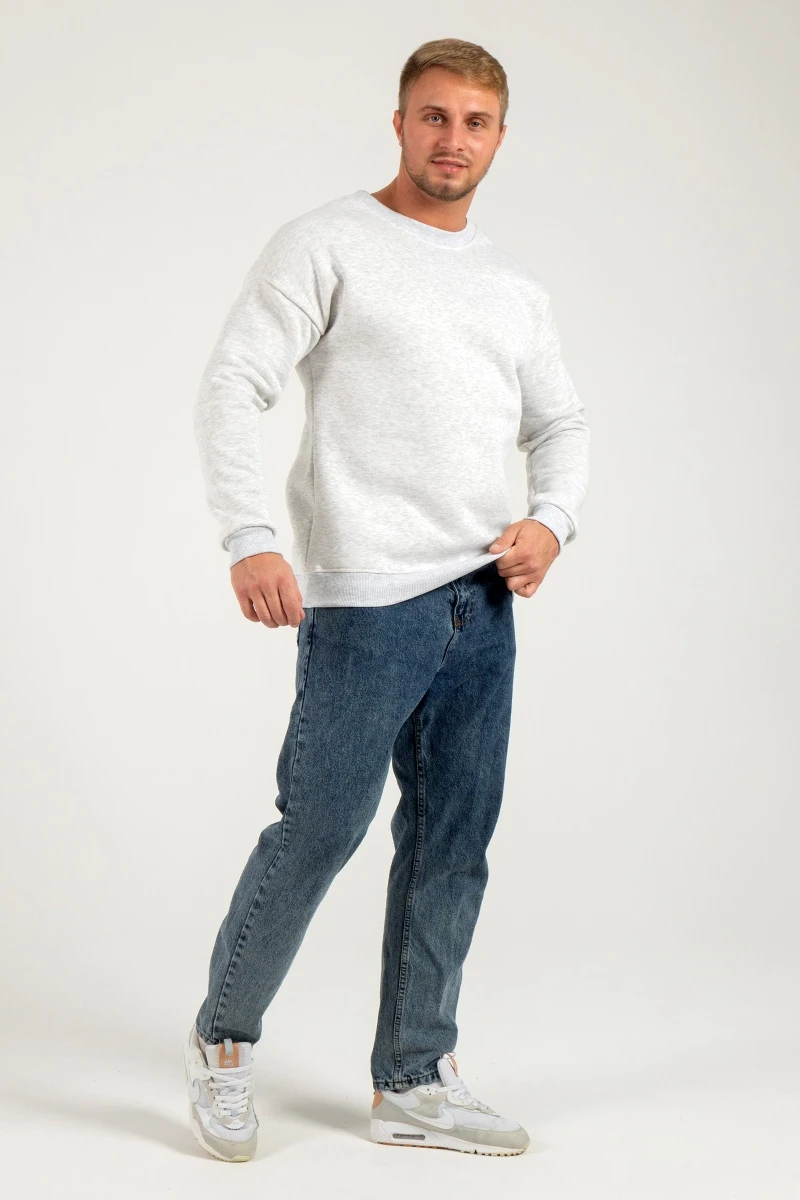 Свитшот с начесом мужской - Snow man - 897 - серый меланж