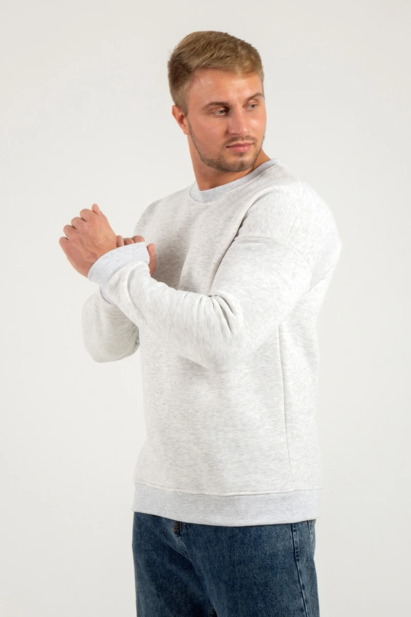 Свитшот с начесом мужской - Snow man - 897 - серый меланж