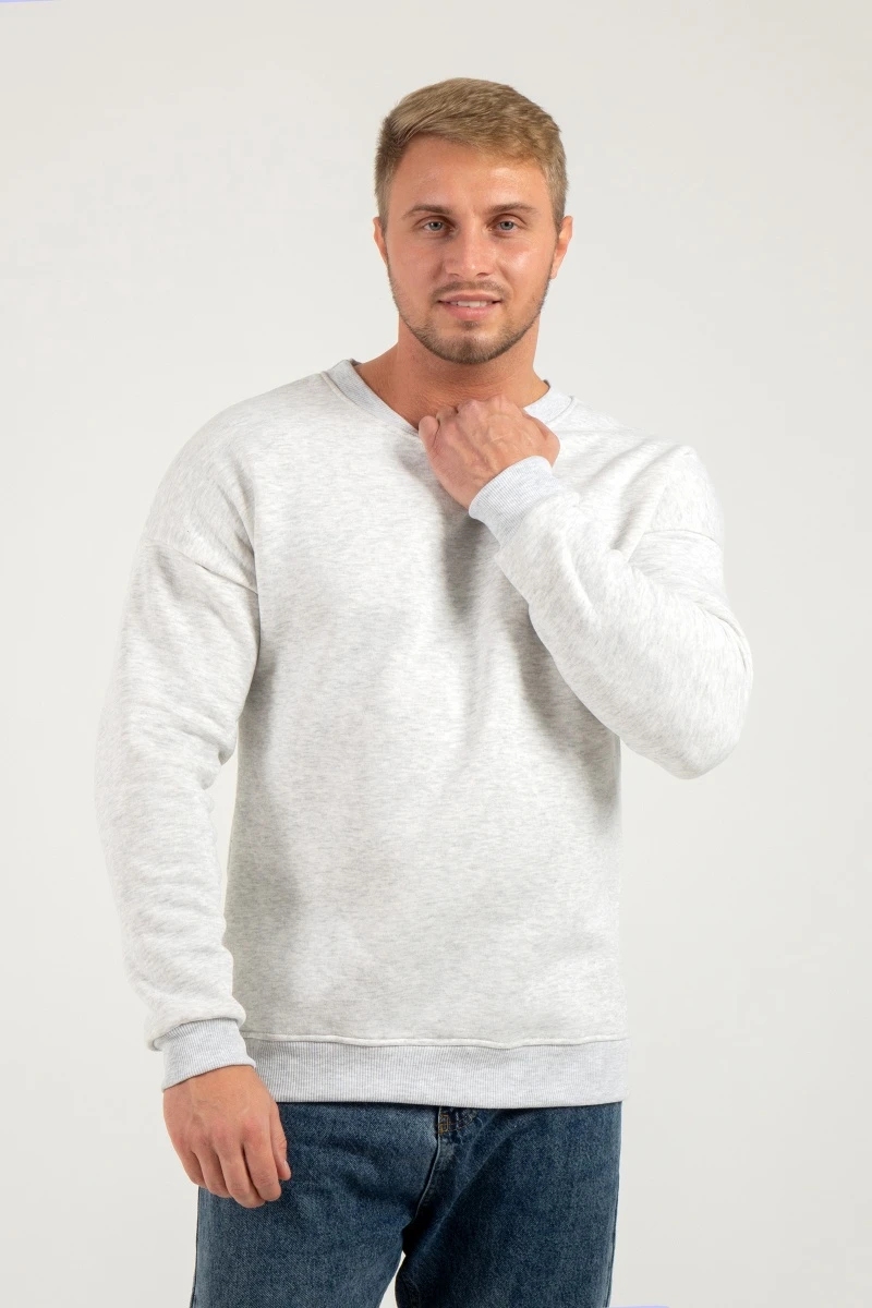 Свитшот с начесом мужской - Snow man - 897 - серый меланж