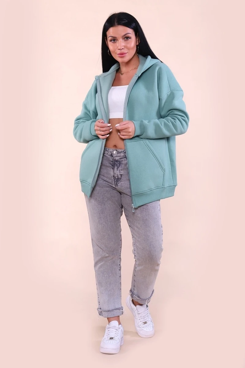 Худи женское на молнии - ZIP - 649 - оливка