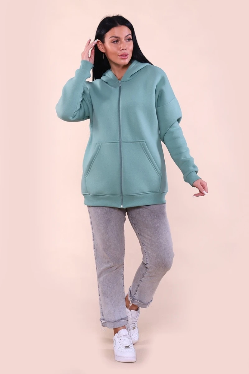 Худи женское на молнии - ZIP - 649 - оливка