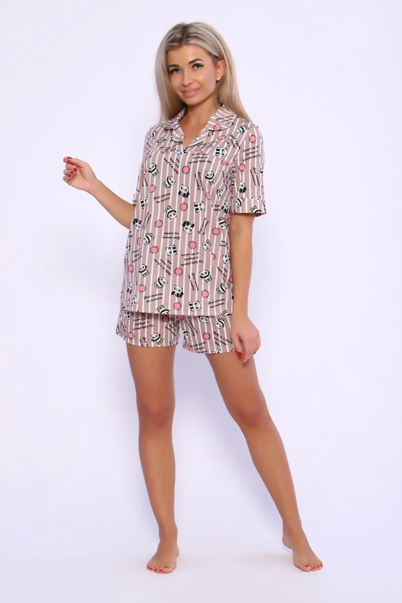 Пижама с шортами 89364 (светло-коричневый)
