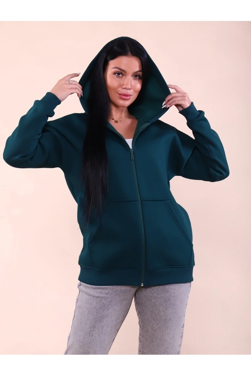 Худи женское на молнии - ZIP - 649 - изумруд