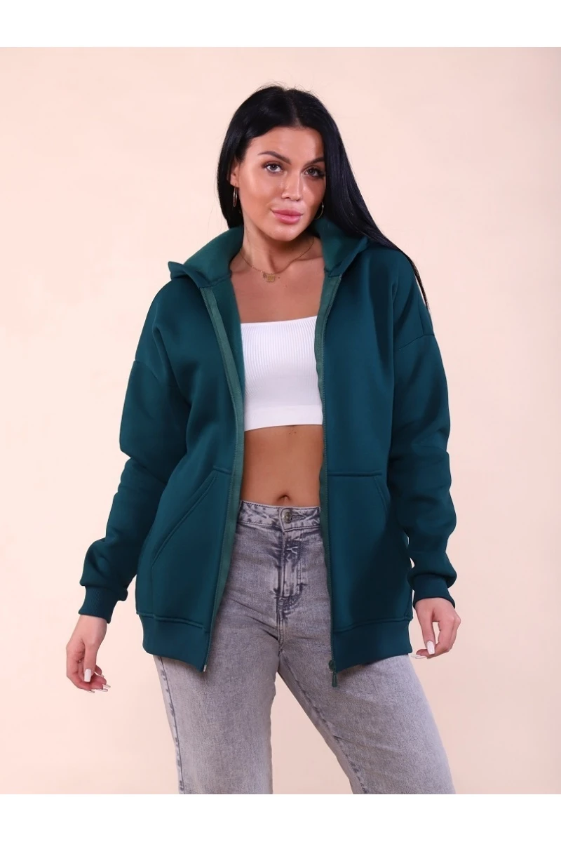 Худи женское на молнии - ZIP - 649 - изумруд