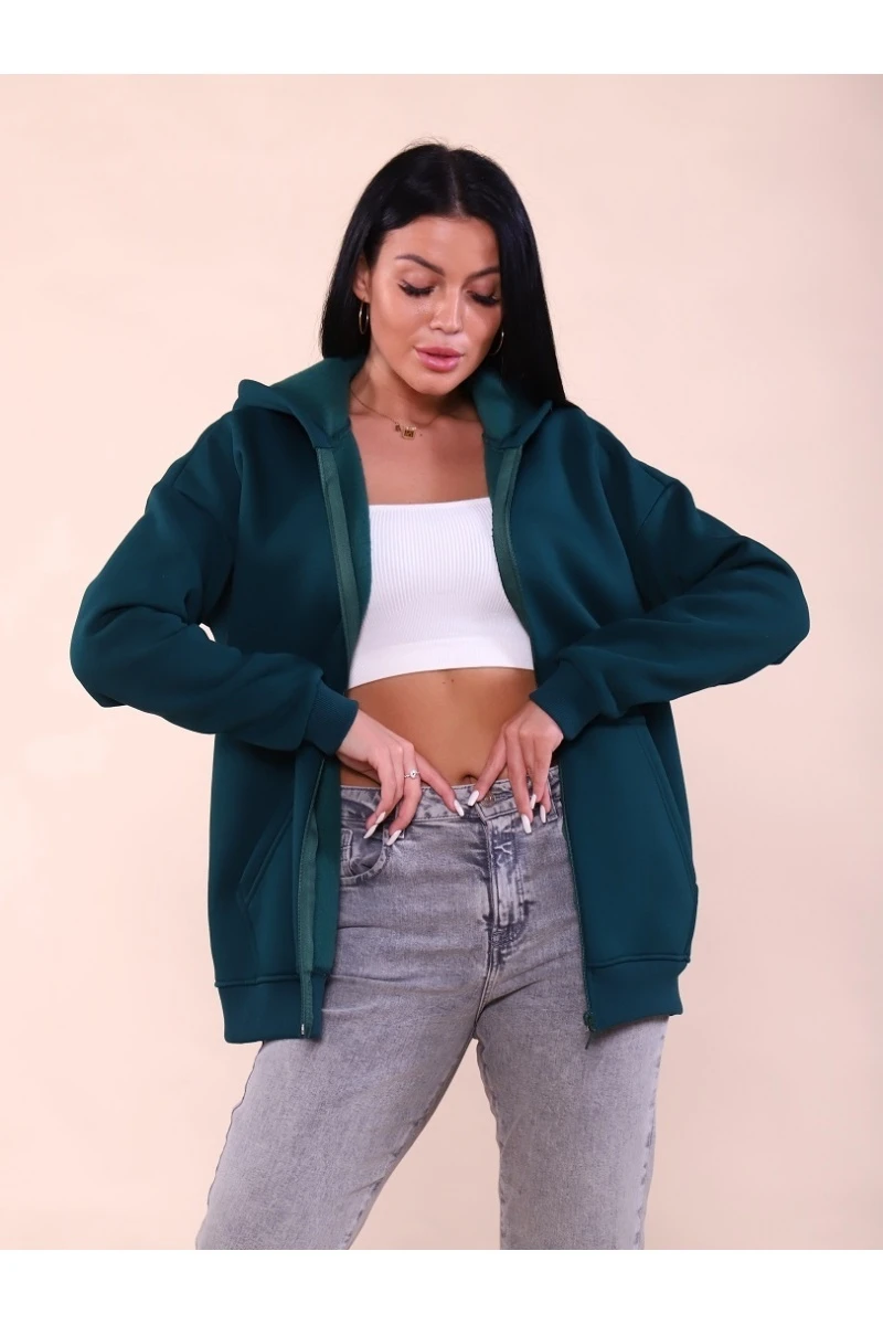 Худи женское на молнии - ZIP - 649 - изумруд