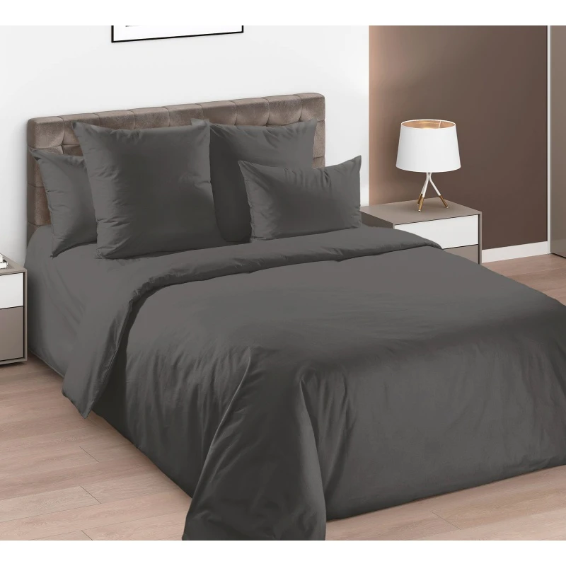 КПБ на пуговицах "ТД" перкаль "Палитра Темный графит" р. Евро 2 арт. 70229