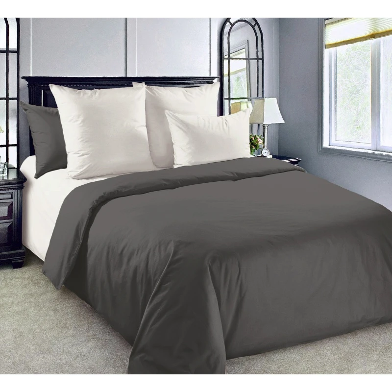 КПБ "ТД" перкаль "Туманное облако" ком. р. 2.0 сп. Евро (темный графит+молоко)