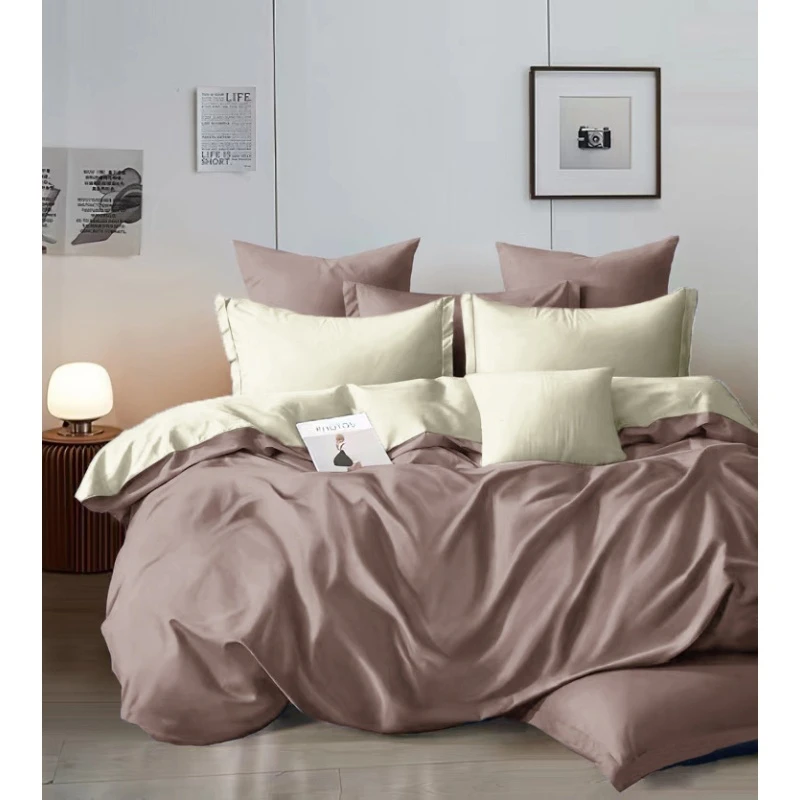 КПБ на пуговицах "ТТ+ГОС" поплин "ТТ-Какао+Бежевый" ком. р. Евро 2