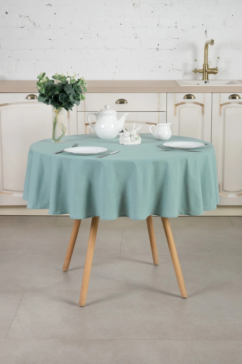 Скатерть круглая из хлопка (ЭТ) "Ментол" арт. 910 (145х145)