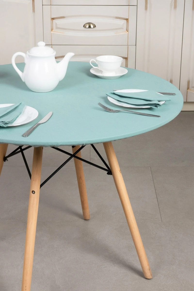 Скатерть круглая хлопковая на резинке (ЭТ) "Ментол" арт. 910 (140х140)