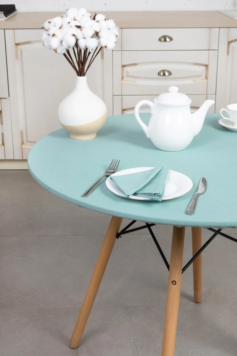 Скатерть круглая хлопковая на резинке (ЭТ) "Ментол" арт. 910 (140х140)