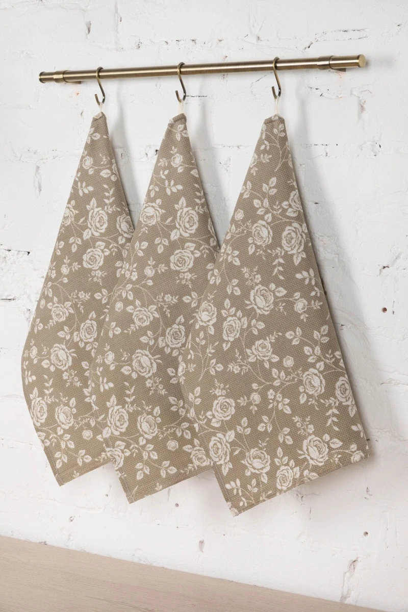 Набор полотенец рогожка (ТЛ) Рози (песочный) - 3 шт - 45х60 см