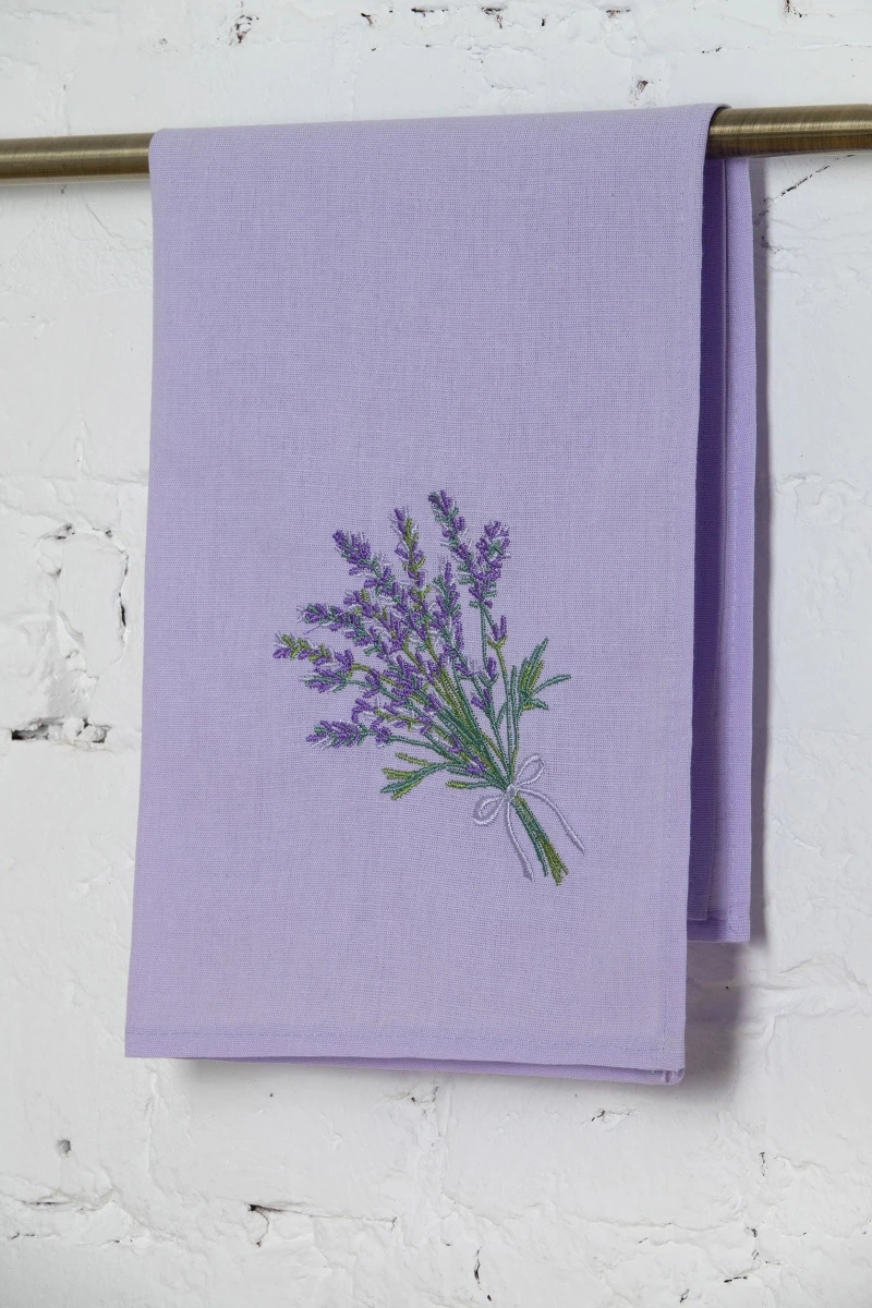 Полотенце полулен Фиалка с вышивкой Лаванда (ГОС) - 45/60