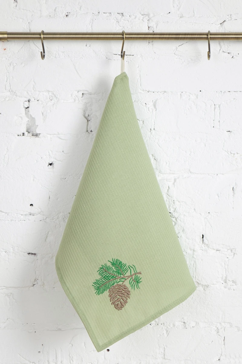 Полотенце ваф 45/60 Олива с вышивкой Шишки (ТТ) (160 гр)