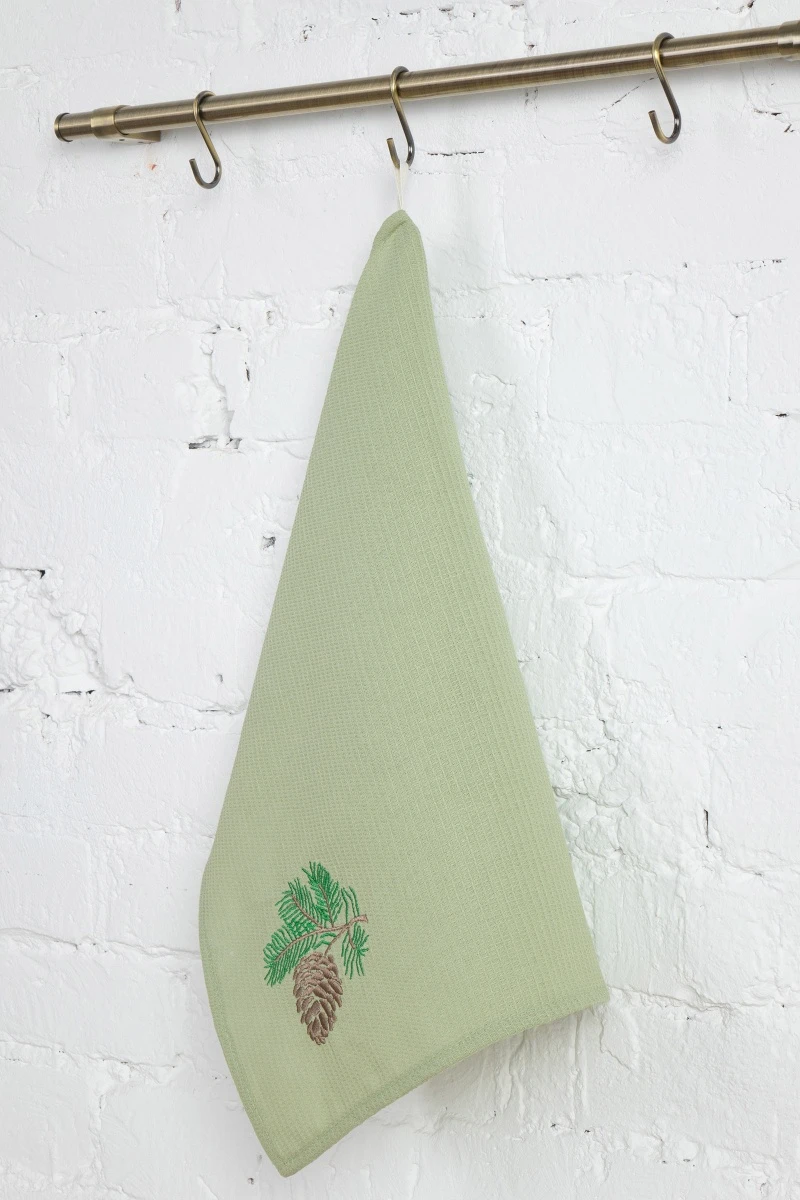 Полотенце ваф 45/60 Олива с вышивкой Шишки (ТТ) (160 гр)